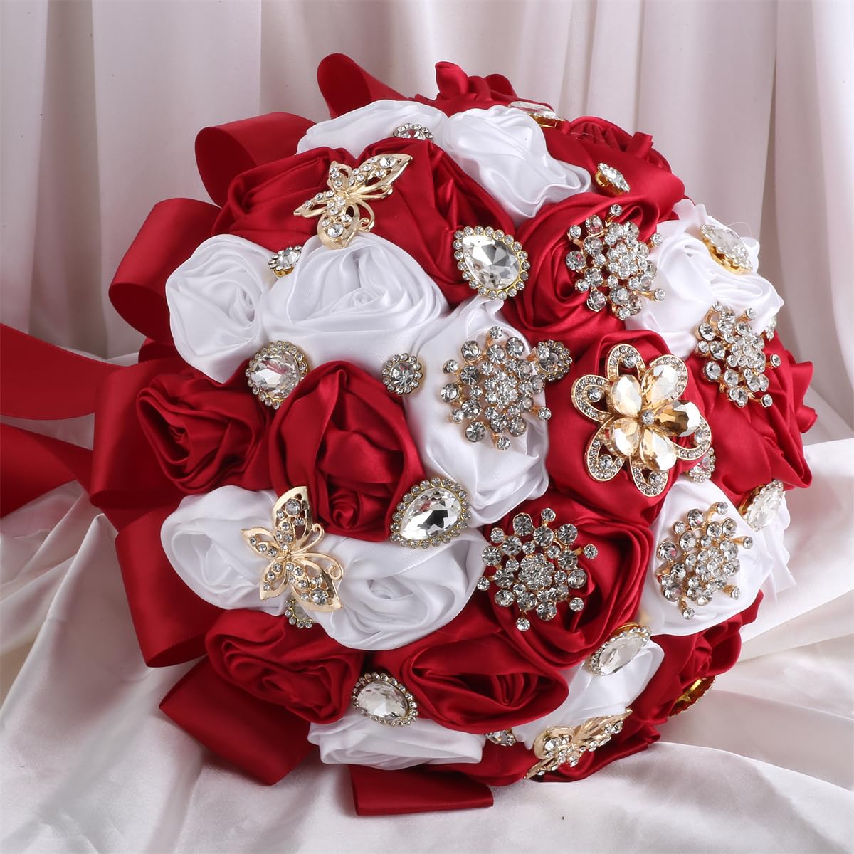 ウェディング 結婚式 ブーケ Amazon｜Mhojpik 6.3インチ ルビーレッド&ホワイト ブライダル